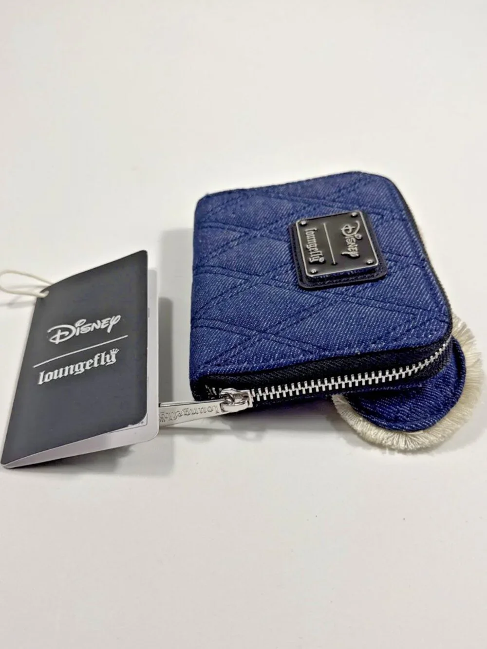 Loungefly Disney Minnie Mouse Quilted Denim Mini Zip Wallet Blue/Black NWT